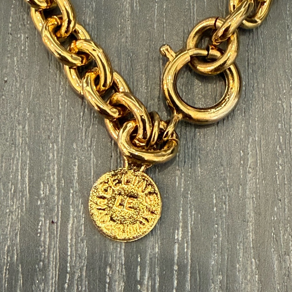 CELINE vintage gold plated circle logo Bracelet with rhinestones - Picture 3 of 5